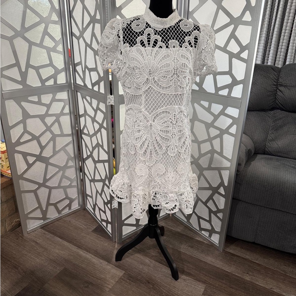 SHEIN Elegant White Lace Mini Dress